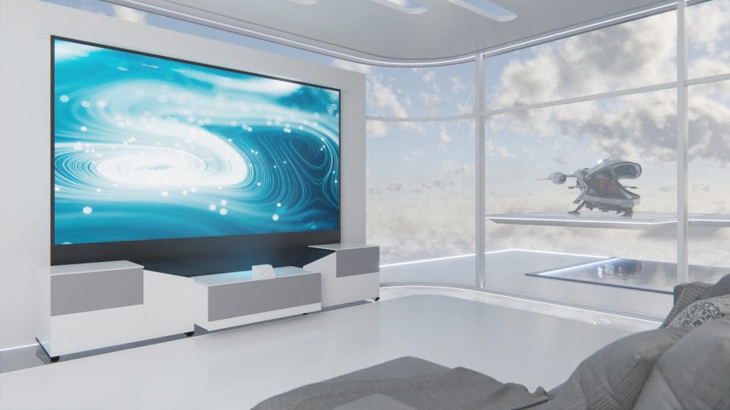 Short Throw vs Long Throw Projector: A Buyer’s Perspective 4 Andromeda Ultra Short Throw Projector Cabinet with 120" Motorized Rising Screen