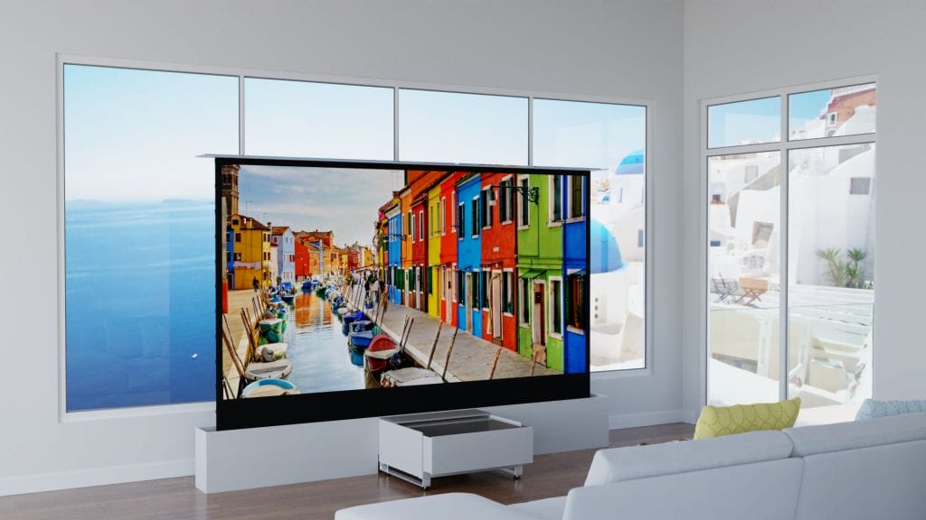 Ares Motorized UST Projector Cabinet with 120" Motorized UST ALR Screen